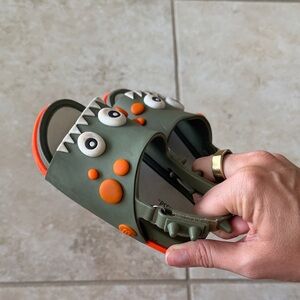 Mini Melissa Olive Green Monster Sandals with Orange Accents